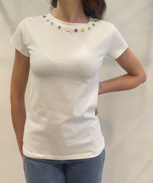 T-SHIRT COLLANA A SMILE - Paprika