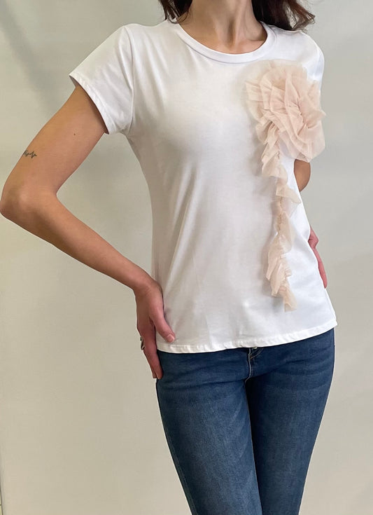T-SHIRT FIORE TULLE BEIGE - Paprika