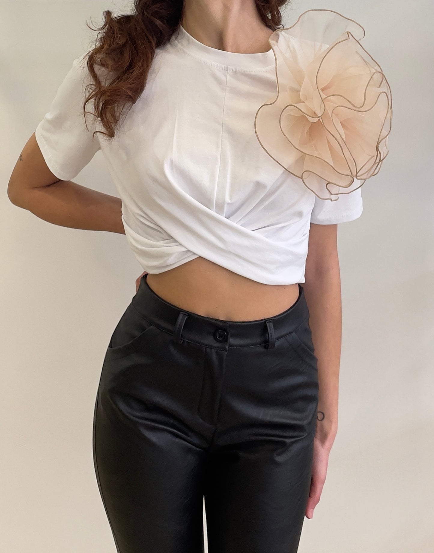 TOP CROP SPILLA FIORE BEIGE - Paprika