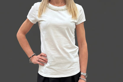 T-SHIRT BIANCA COLLO DI PERLE - Paprika