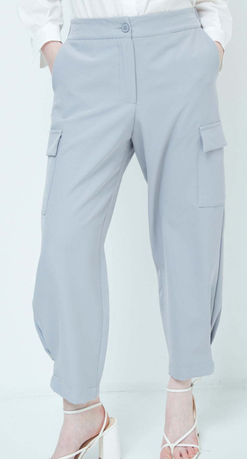 PANTALONE CARGO ELASTICIZZATO GRIGIO - Paprika